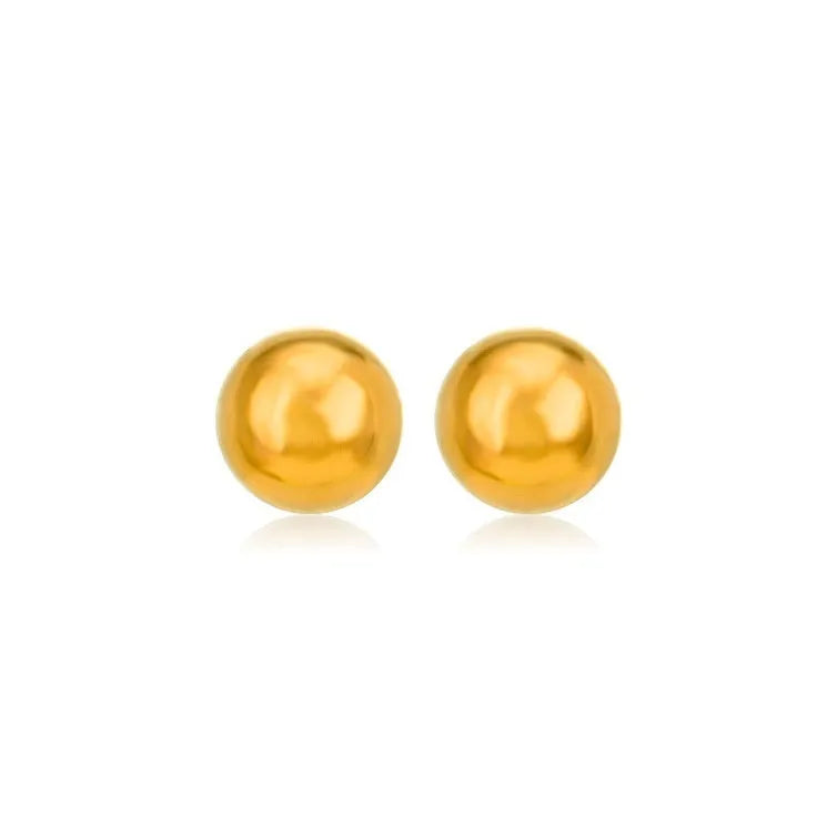 Stainless steel ball stud earrings with geometric design in gold or silver finish.