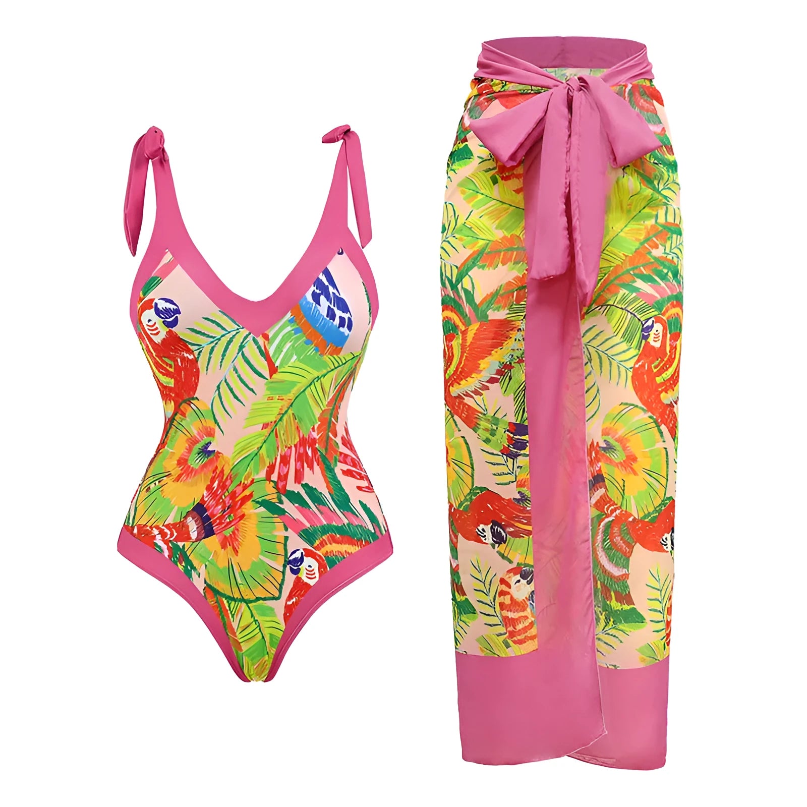 Women's solid colour one-piece swimsuit with spaghetti straps and an attached skirt