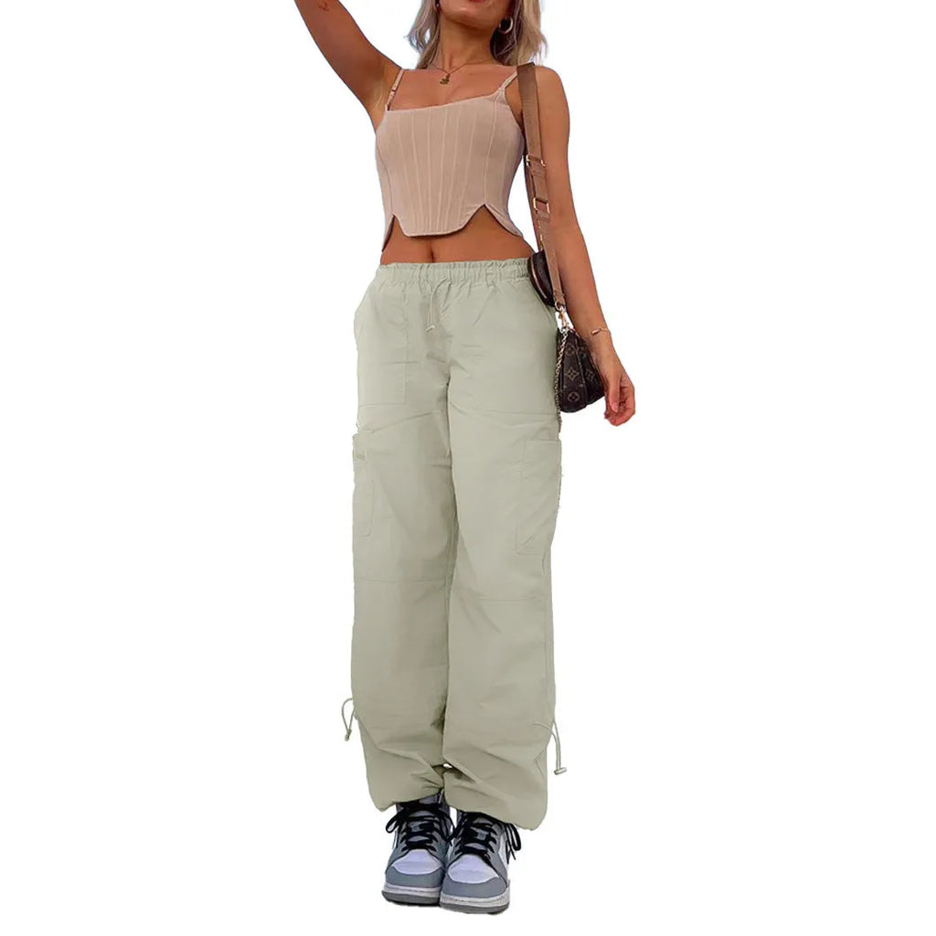 Straight-leg cargo pants with multiple pockets in polyester fabric available in multiple colours