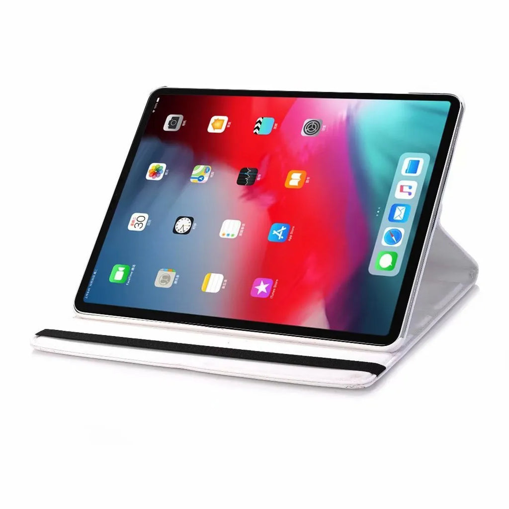 Imitation leather rotating clamshell protective sleeve for iPad, shown in rose red colour.