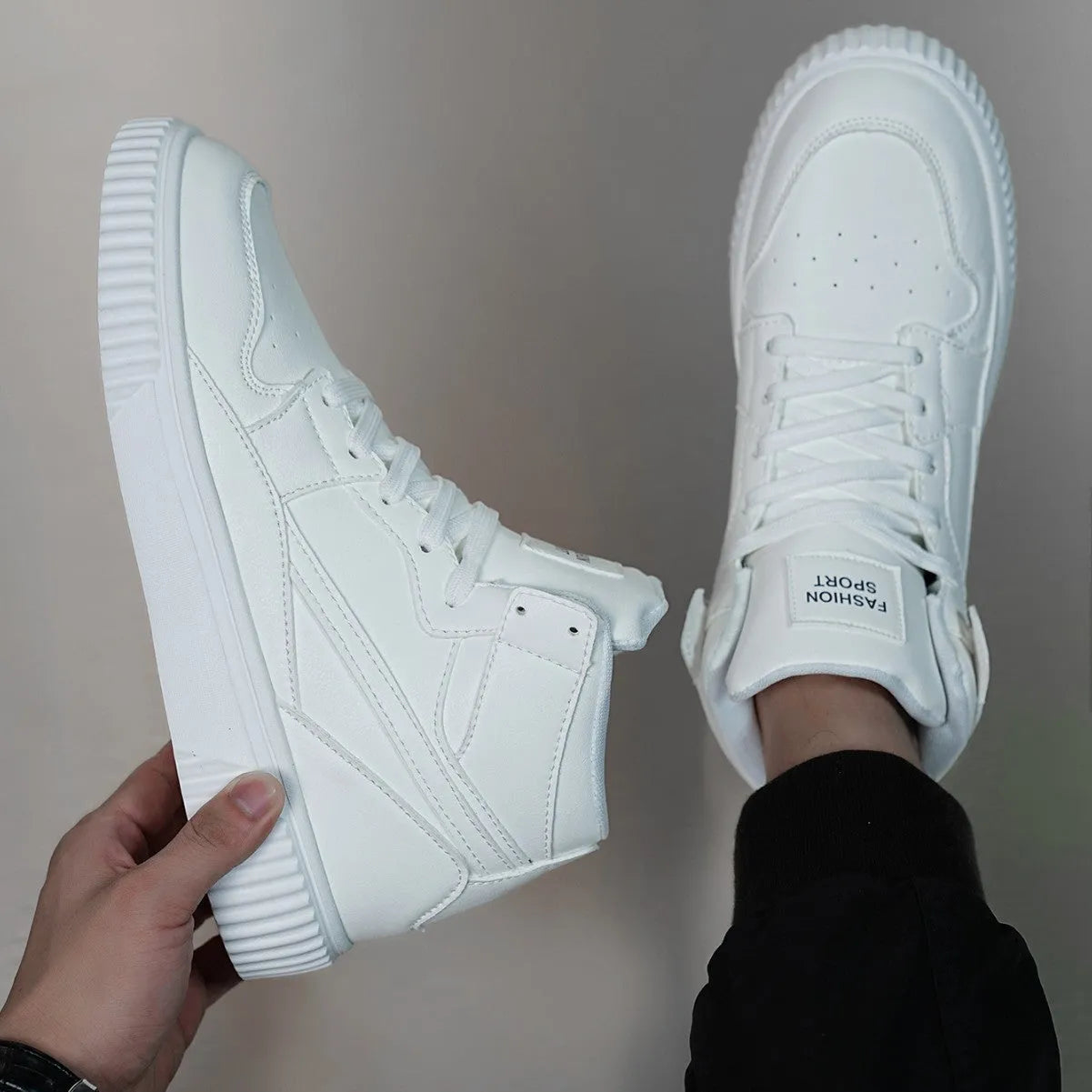 White men's casual shoes with microfiber upper and round toe for autumn winter leisure wear