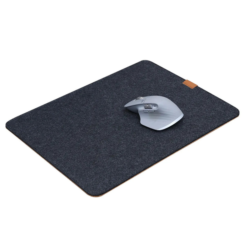 Japanese style simple desk mat with felt Cork construction in black gray pattern showing non-slip surface