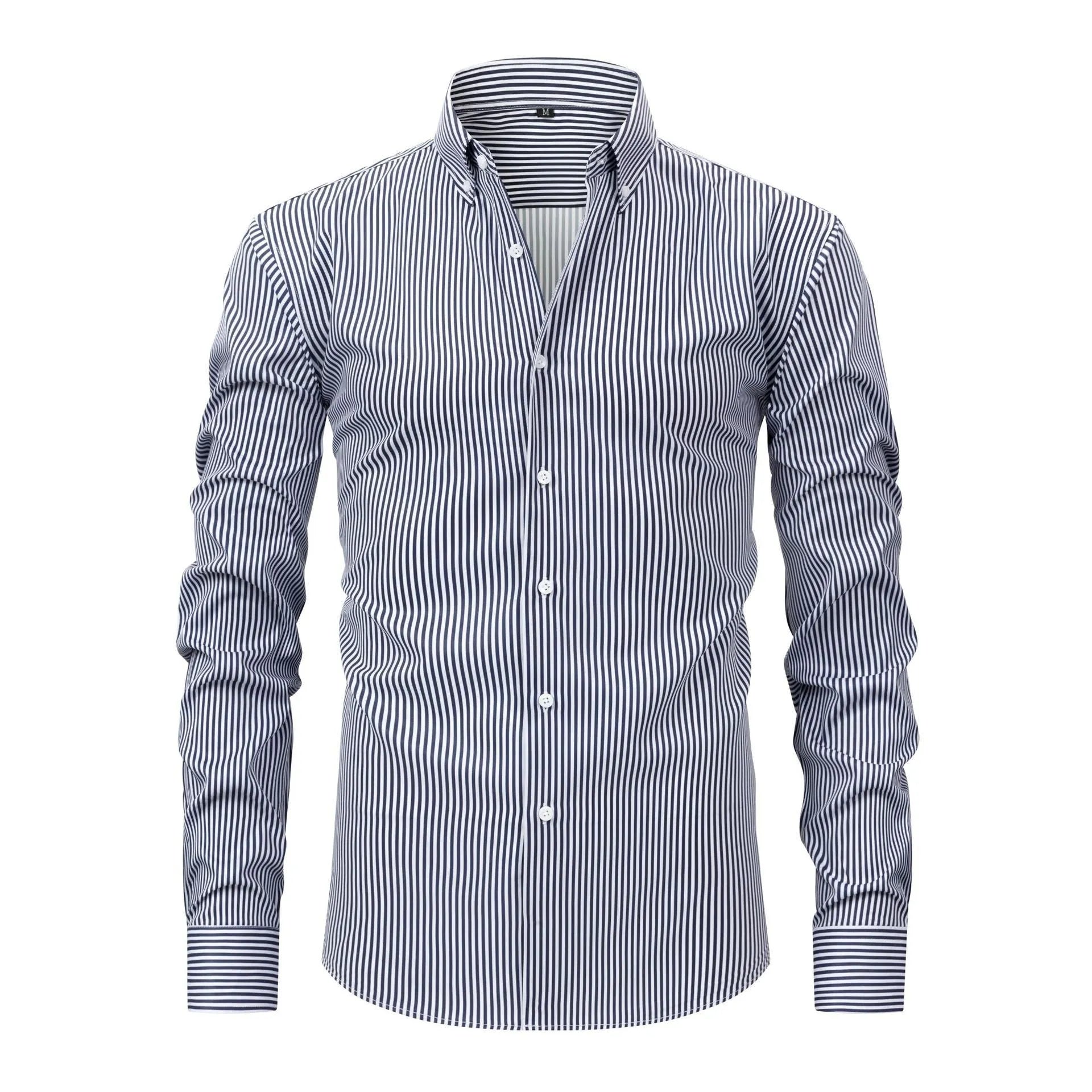 Men's striped business casual shirt with lapel collar in one of six colour options