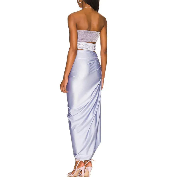Purple one-piece swimsuit with hollow design and matching wrap skirt set for women seaside vacation wear