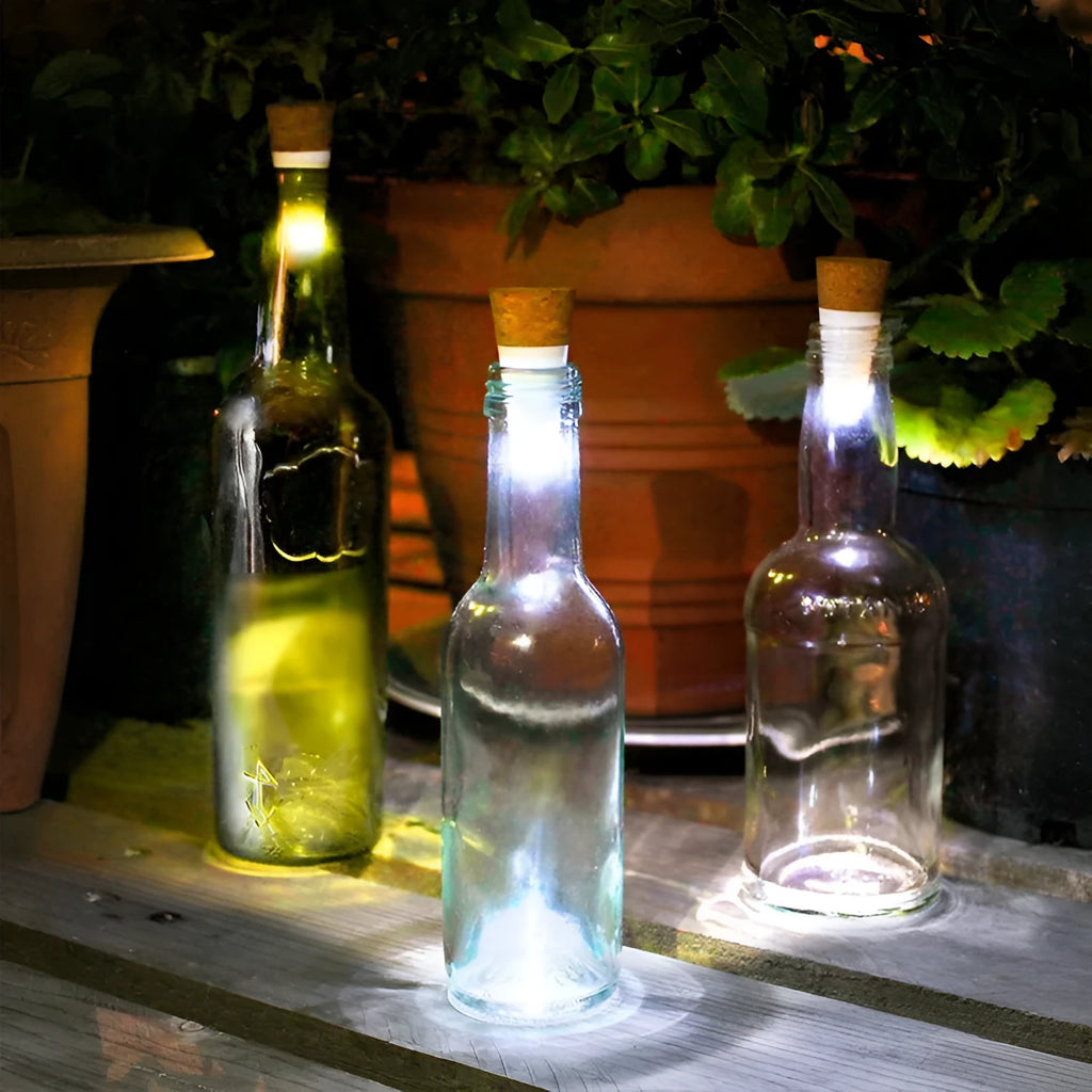 LED rechargeable bottle cap cork light showing plastic housing and 30mm diameter cork section