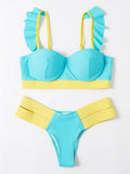 Women's push-up bikini swimsuit with steel bracket support in rose red, black, peacock blue and blue colours