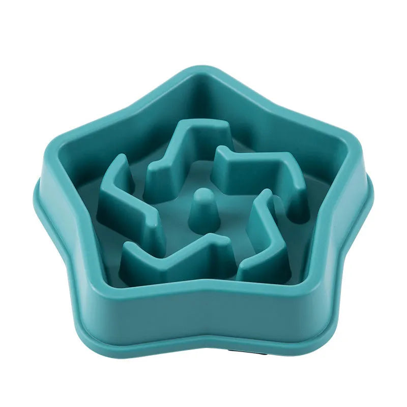 Yellow plastic dog slow feeding bowl with rough base design to prevent choking, 20.1cm diameter
