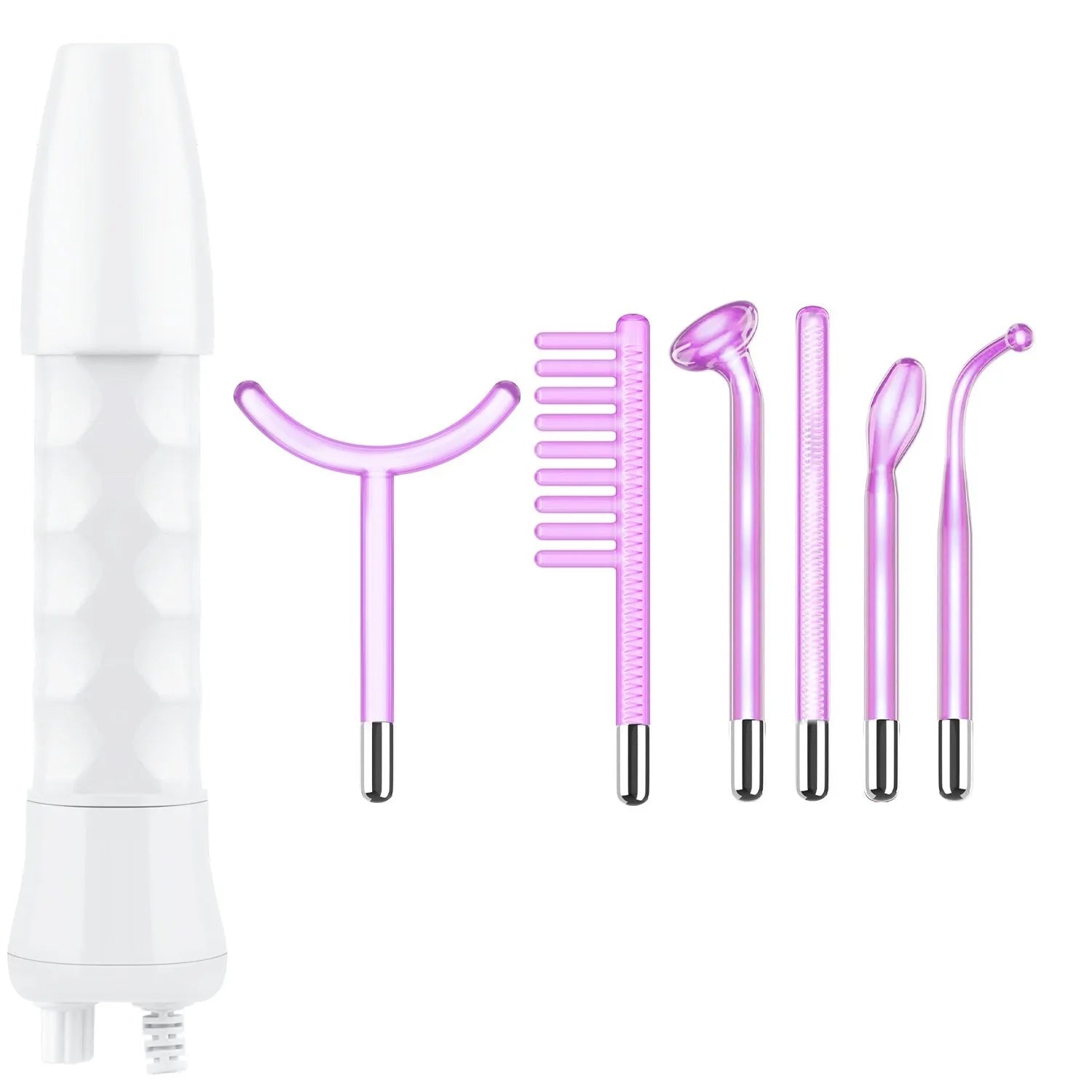 Purple household high wave electrotherapy rod beauty appliance with six accessory heads for wrinkle removal