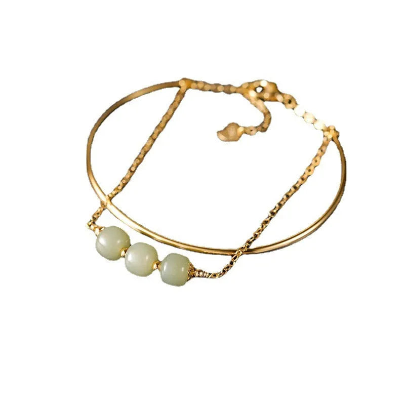 Hetian jade lucky beads bracelet with gold inlay in three bead versions