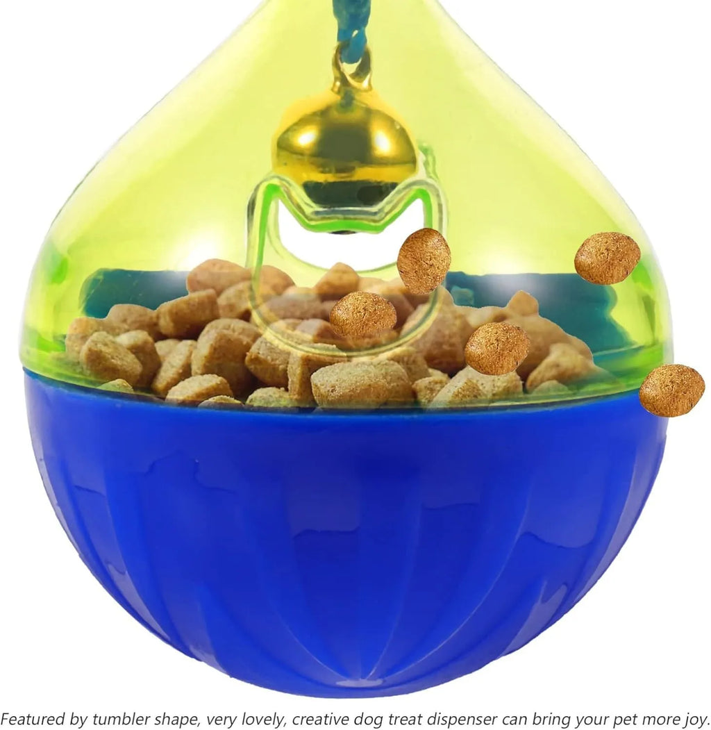 Interactive pet treat tumbler dispenser toy for dogs and cats measuring 14x10x10cm