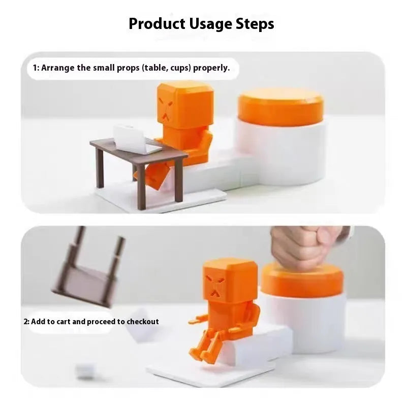 Orange plastic table-top decompression toy with turning parts