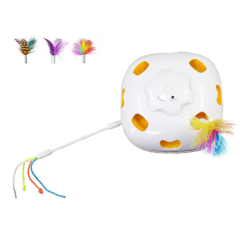 Automated plastic cat toy with moving teaser wand for self-play, picture colour finish