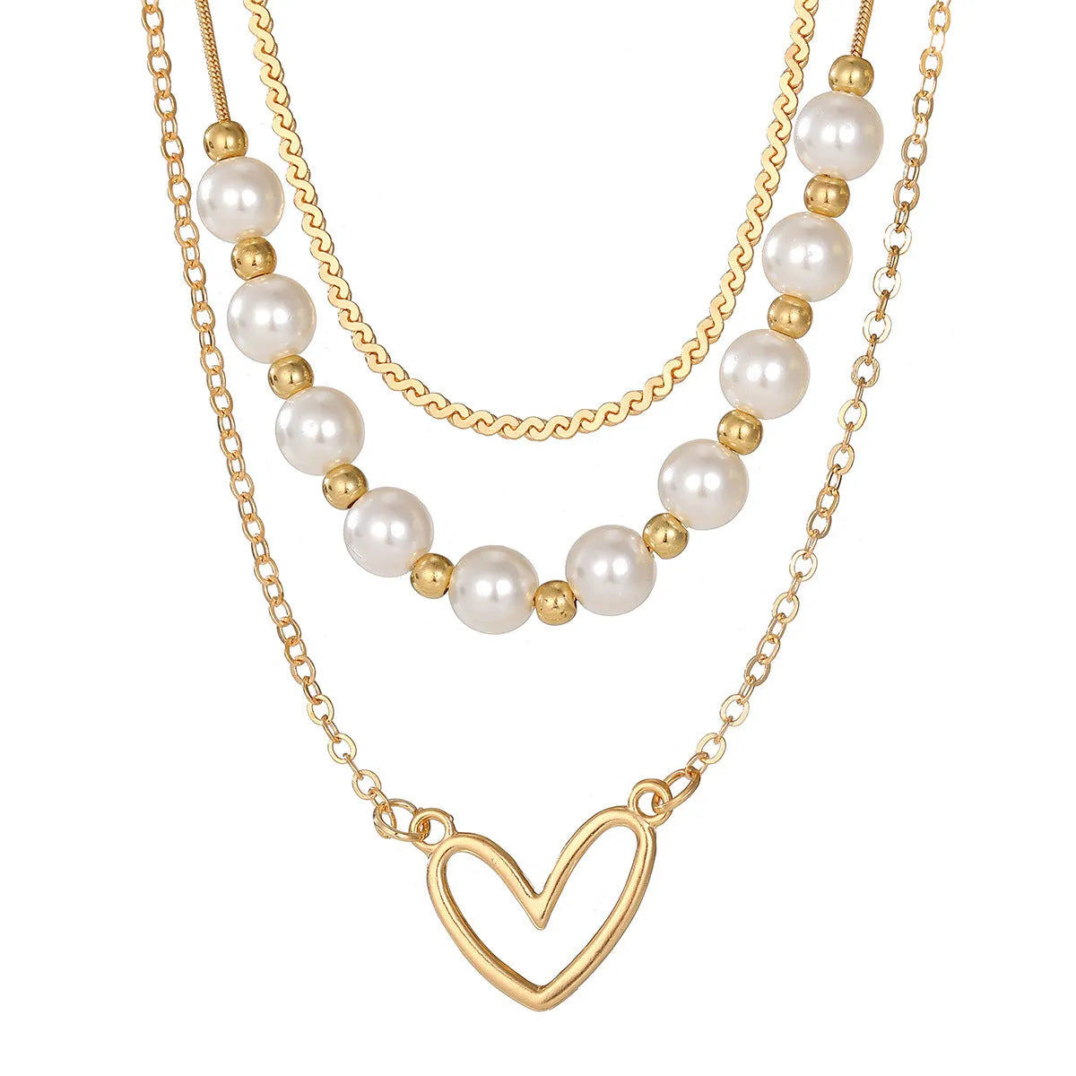 Vintage gold electroplated heart pendant necklace with adjustable pearl chain