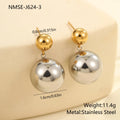 Stainless steel geometric ear studs with colour-block round beads and electroplated finish