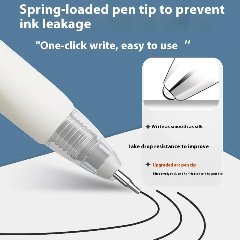 Pack of ten quick-drying gel pen refills in black, red, blue, and ink blue colours.