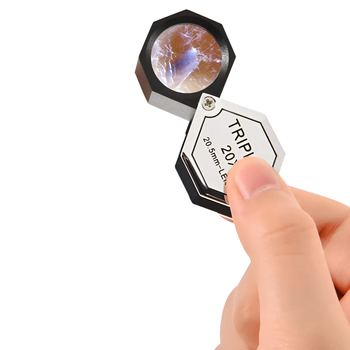 Handheld portable magnifying glass with metal body and optical glass lens for jewellery coin examination