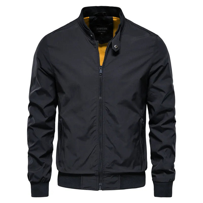 Men's solid colour thin casual jacket in polyester fibre