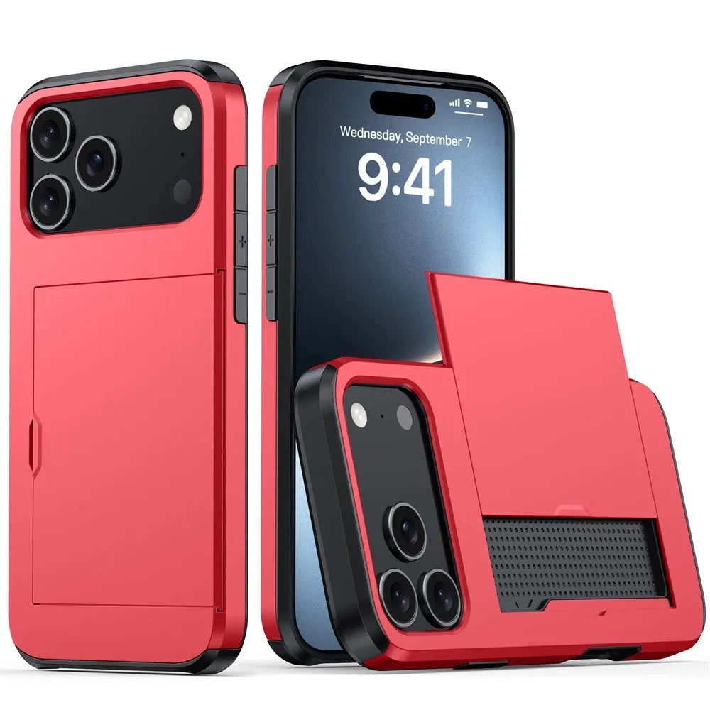 Sliding cover iPhone case with card slot, TPU PC drop-resistant cover in six colours