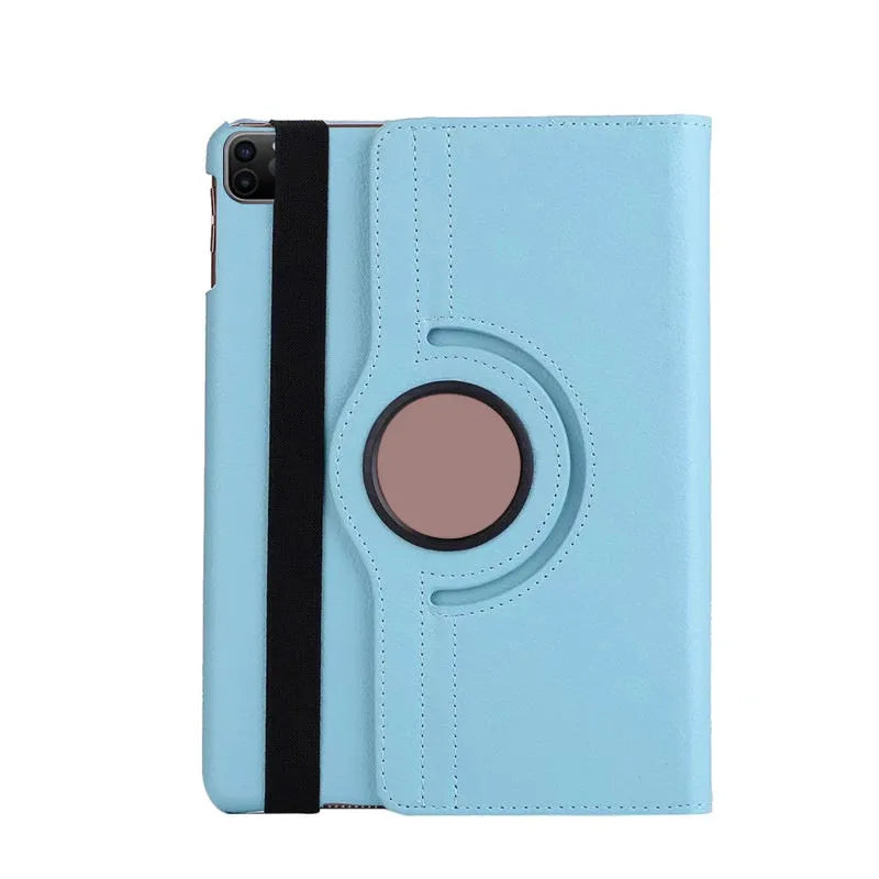 Imitation leather rotating clamshell protective sleeve for iPad, shown in rose red colour.