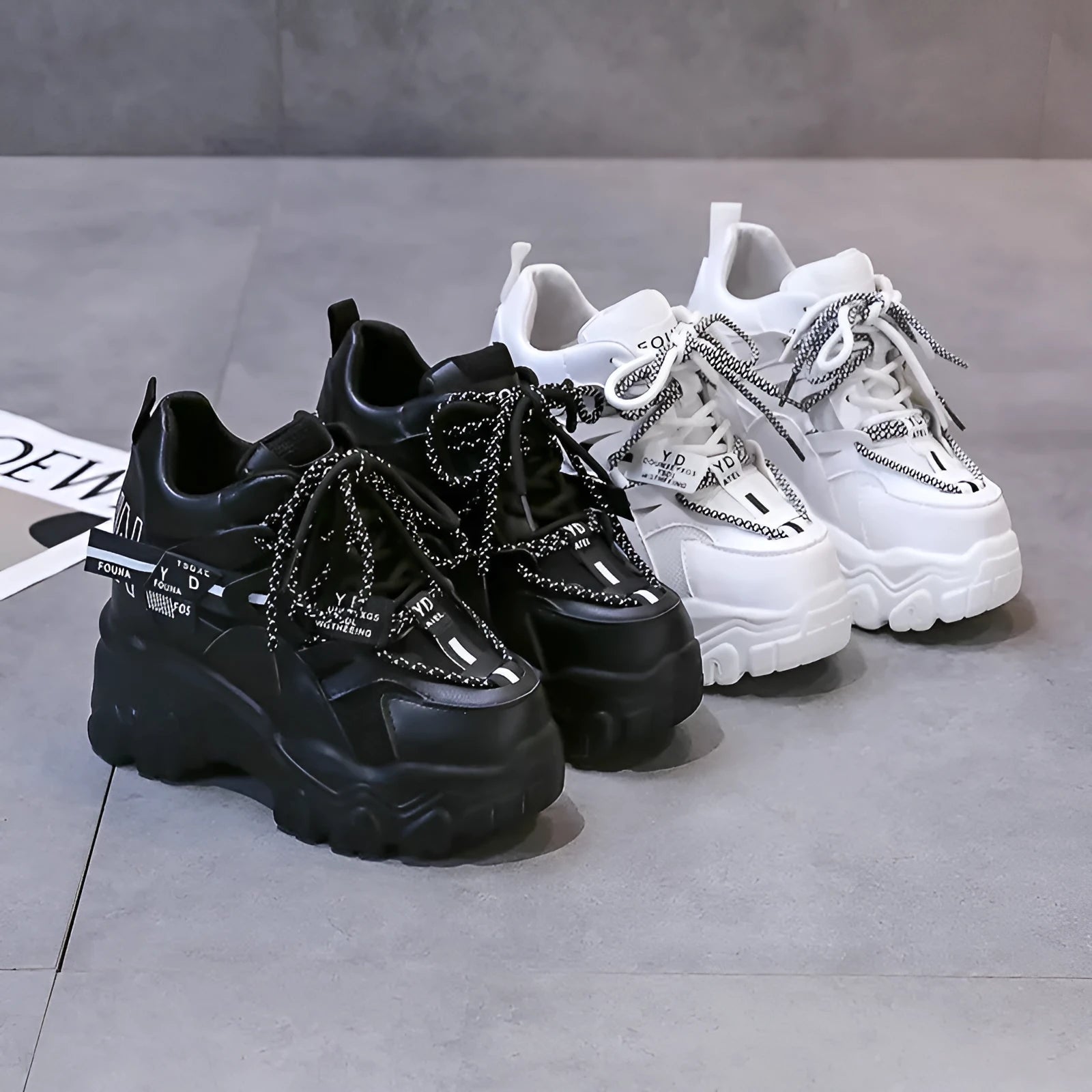 Women's white mesh platform sports shoes with cross-strap and rubber sole