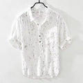 Mens black loose fit polo shirt with lapel collar design short sleeves summer casual wear