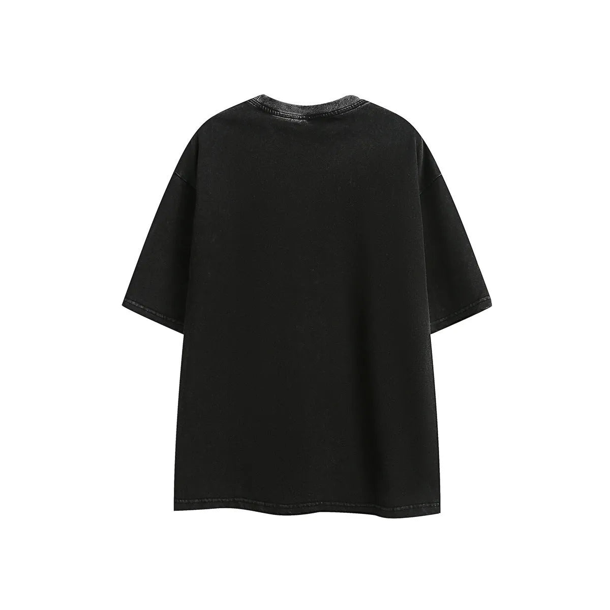 Men's loose fit black cotton T-shirt with embroidered design and washed vintage finish