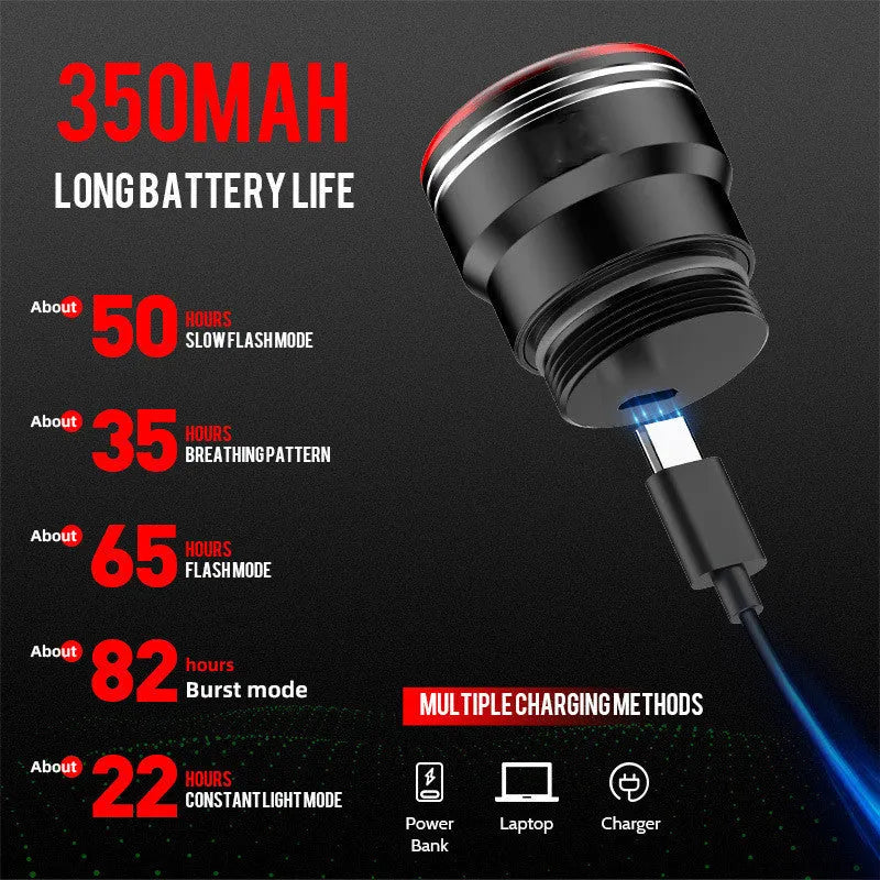Black Smart Brake Sensing USB rechargeable bicycle taillight with aluminium alloy shell