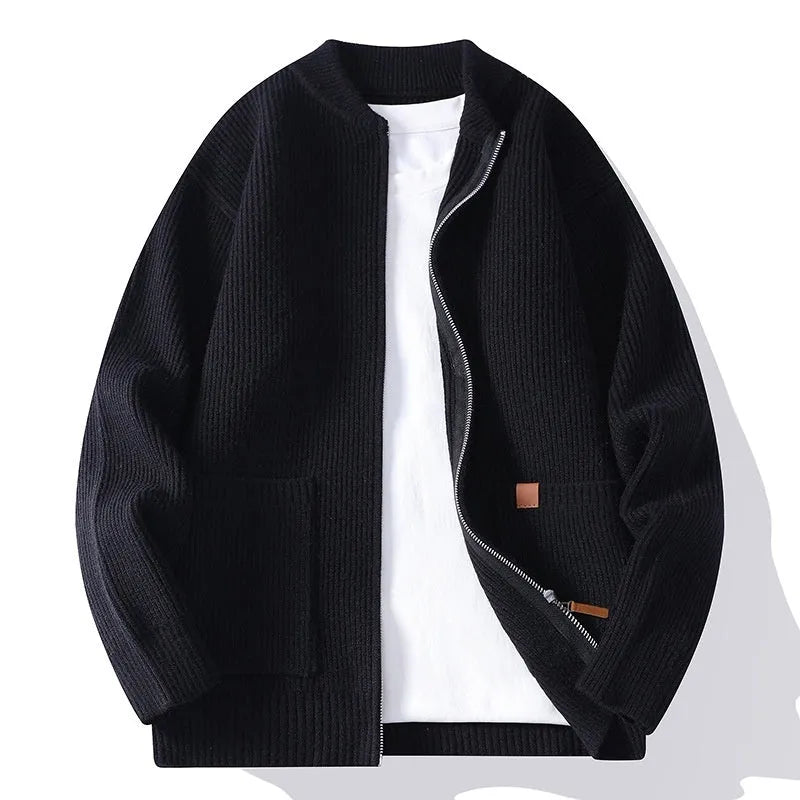 Men's striped cardigan sweater jacket in straight fit available in multiple colours