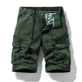 Men's cotton shorts with zipper and multiple pockets in army green colour