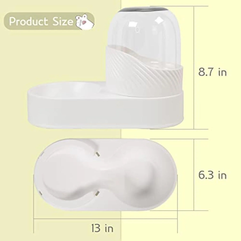 Pure white automatic cat food and water dispenser set with wave-shaped design on a countertop.