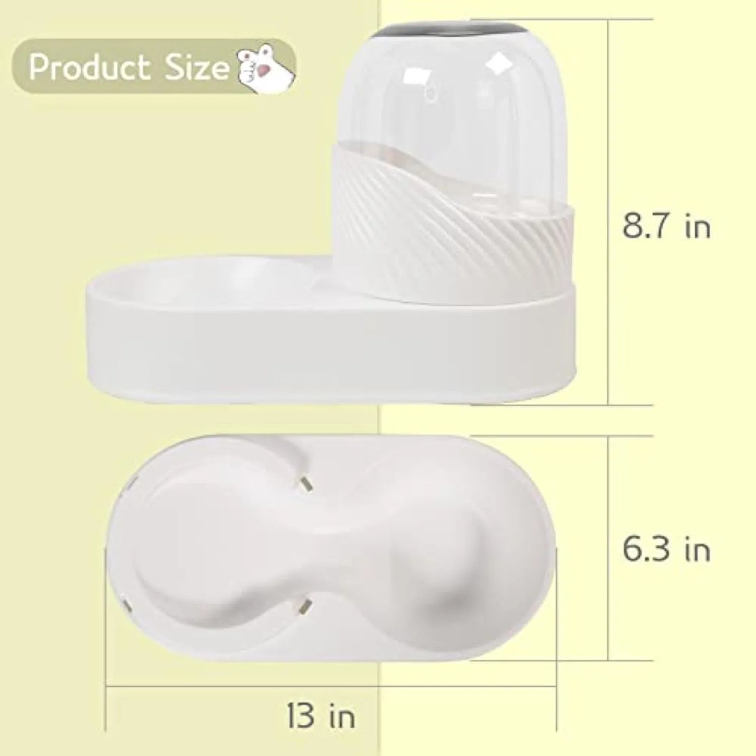 Pure white automatic cat food and water dispenser set with wave-shaped design on a countertop.