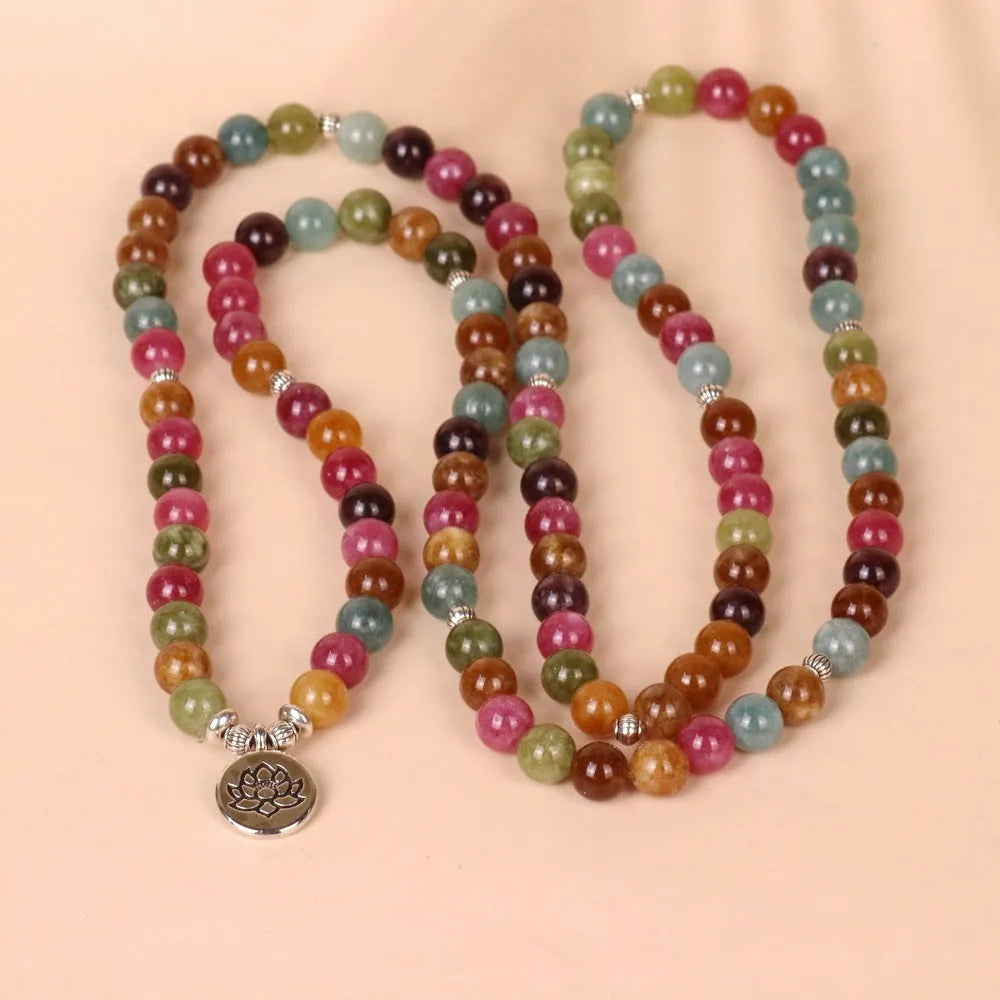 108 bead lotus multi-layer hanging bracelet in Tourmaline and Alloy materials natural style