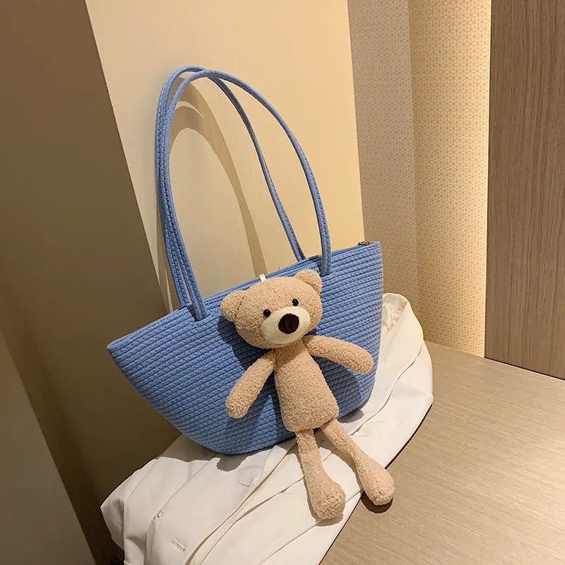 Woven cotton linen bag with dumpling shape and double shoulder straps in six colour options