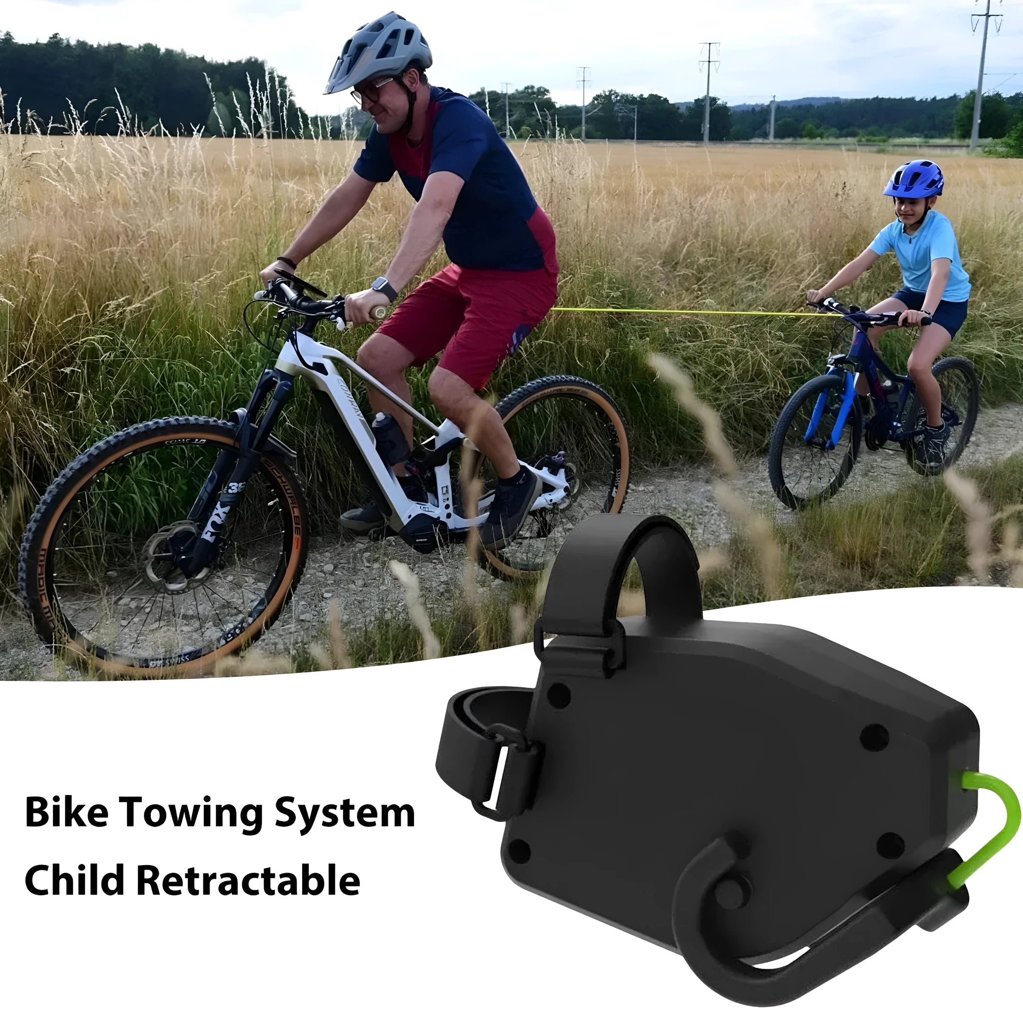 Black plastic bicycle trailer connection rope with standard end fittings