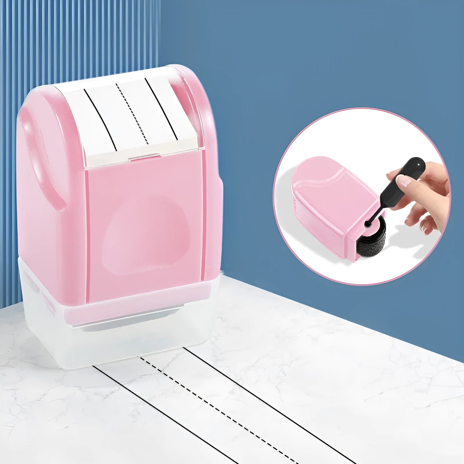 Plastic English line roller seal in rectangular shape with photosensitive stamping function