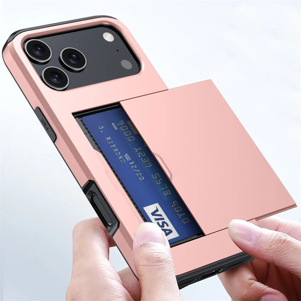 Sliding cover iPhone case with card slot, TPU PC drop-resistant cover in six colours