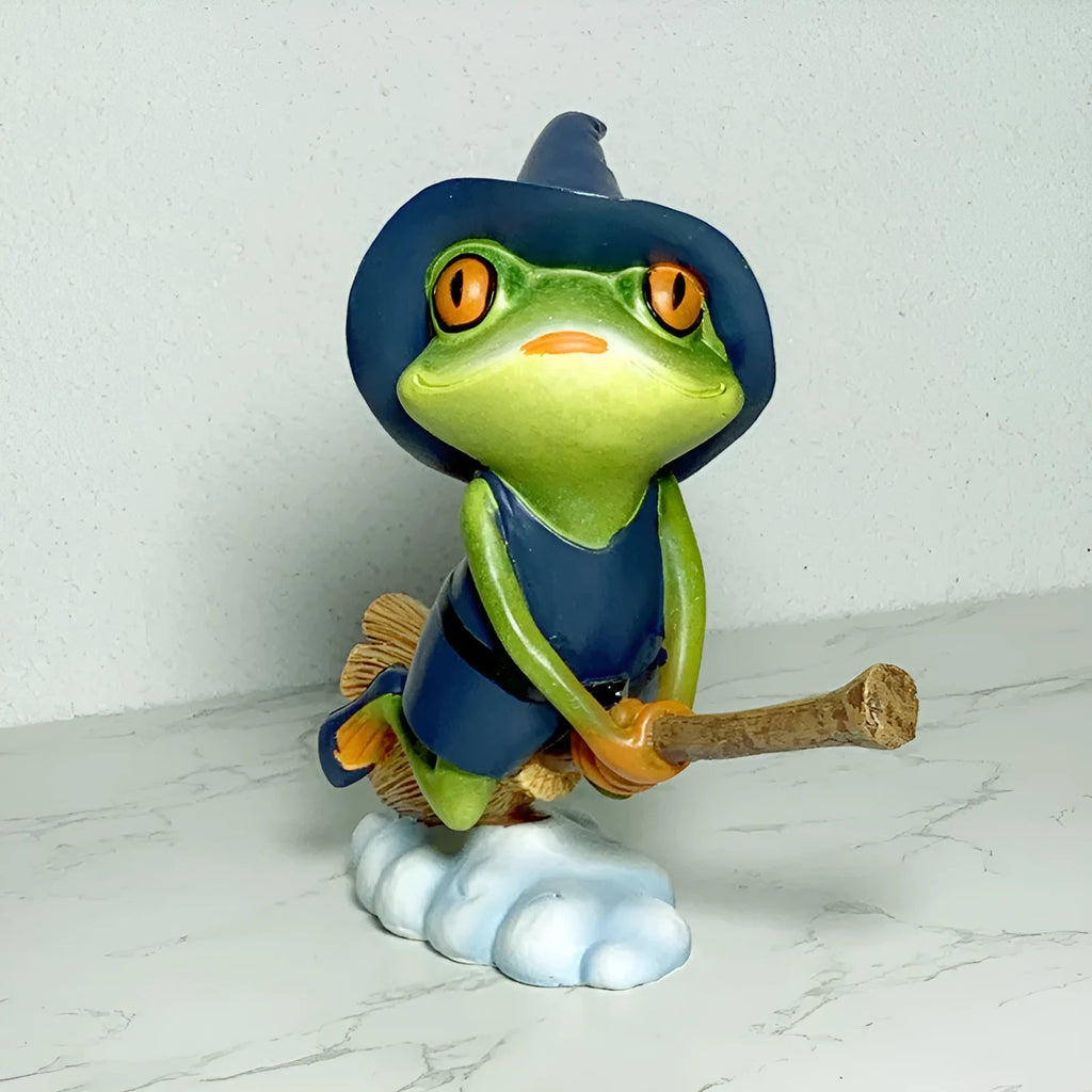 Magic Yoga Frog plastic and resin ornament in RDW123 colour on a shelf.