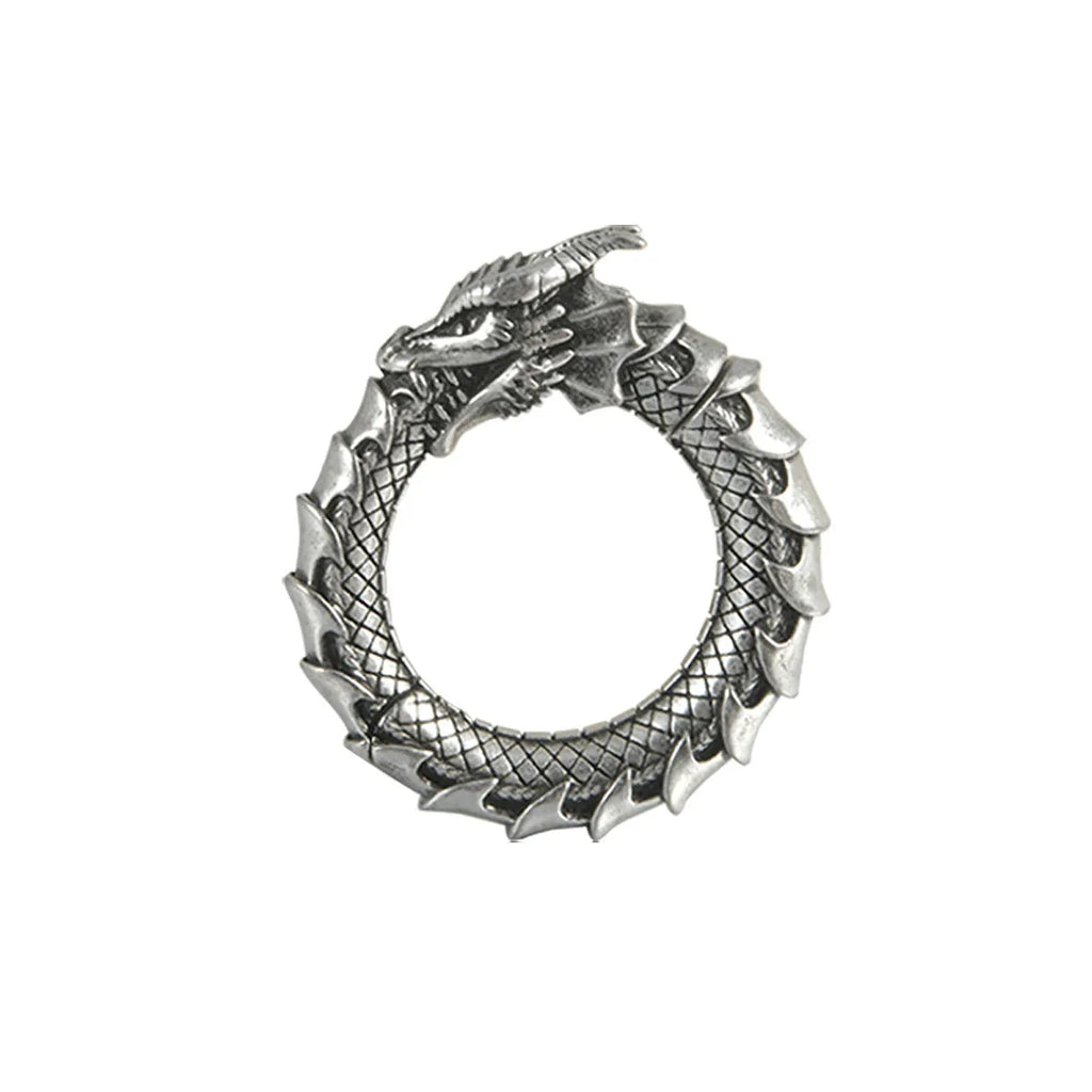 Large dragon-shaped hollow-out earrings in antique silver finish