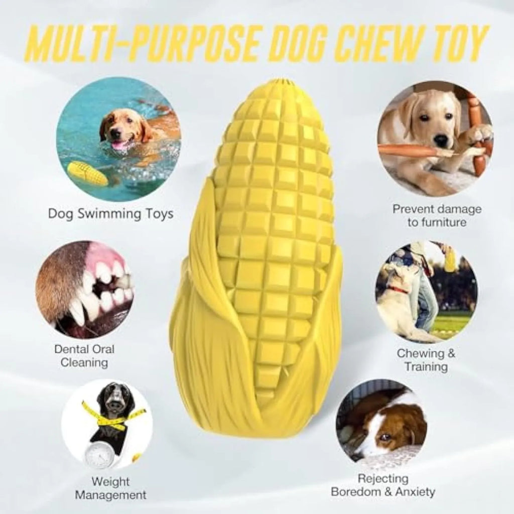 Corn stick shaped dog chew toy for aggressive chewers in blue or yellow colours