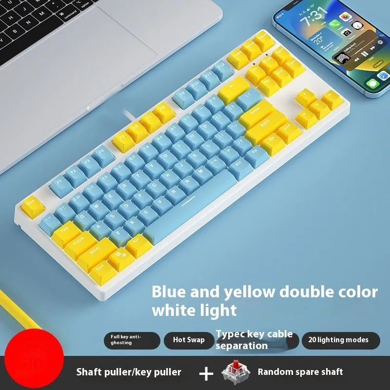 87-key wired mechanical keyboard with hot-swappable switches showing two-tone colour options