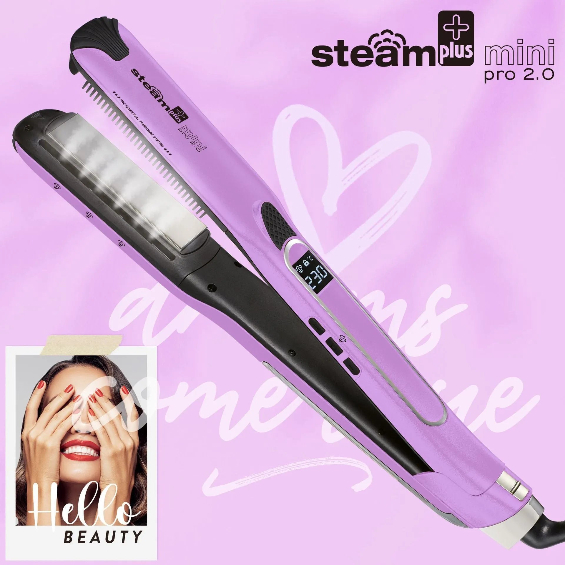 Mini steam splint spray hair straightener in champagne colour with curling and straightening functions