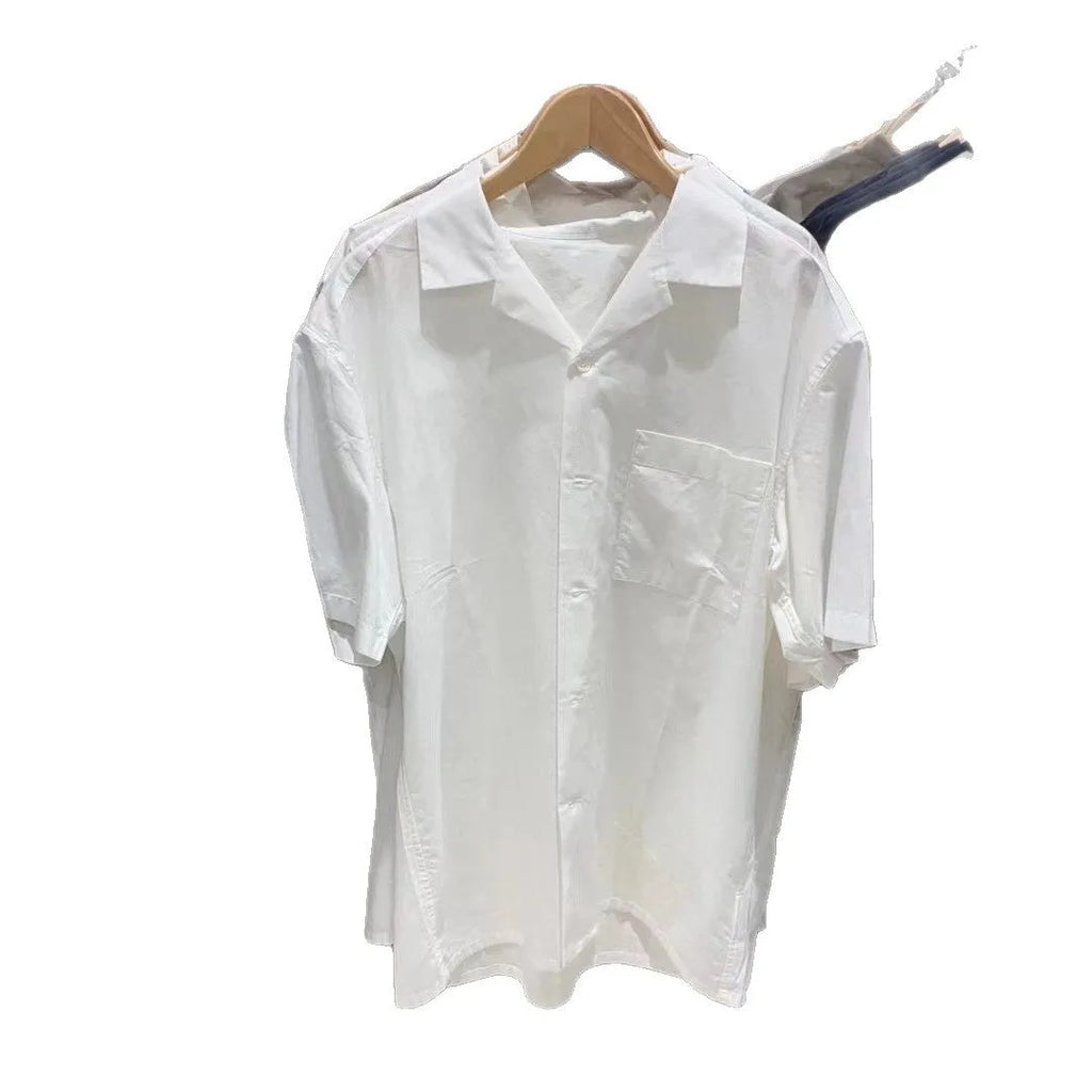 Men's beige modal cotton open collar casual shirt with regular sleeves on a hanger.