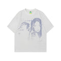Men's grey T-shirt with painting character design, short sleeves, loose fit