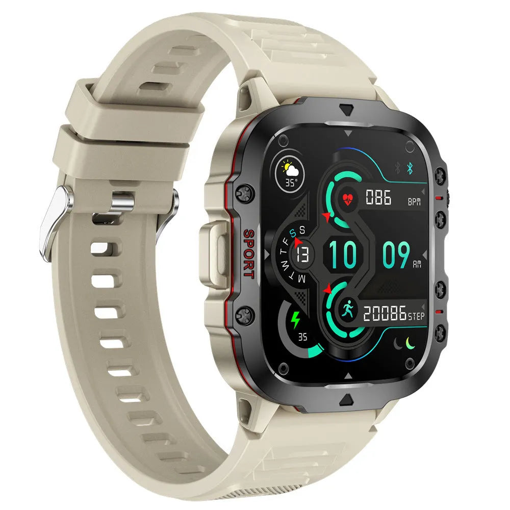 QX11 Smart Watch in black with silicone strap showing TFT touch screen displaying heart rate data.