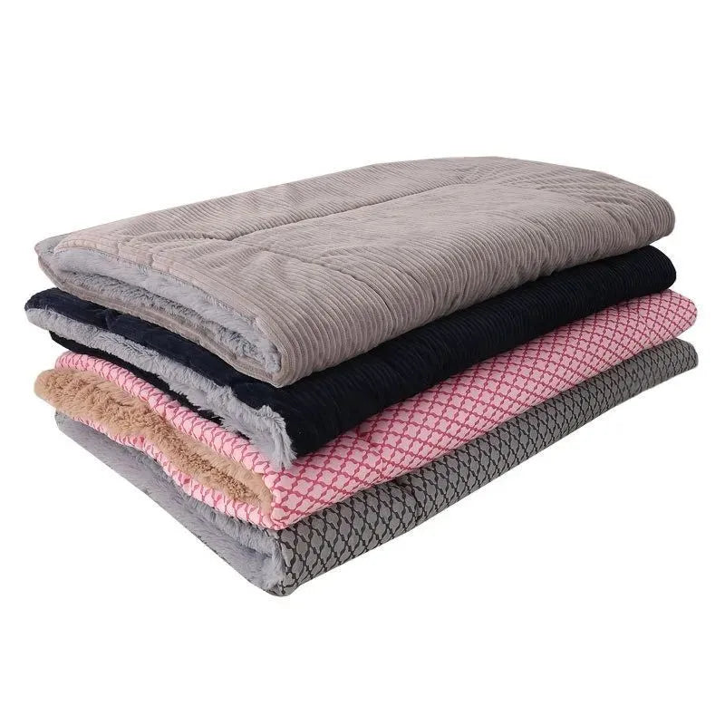 Washable plush dog bed mat and cat cushion in grey navy blue, grey, light grey, khaki, or khaki pink, sizes S M L