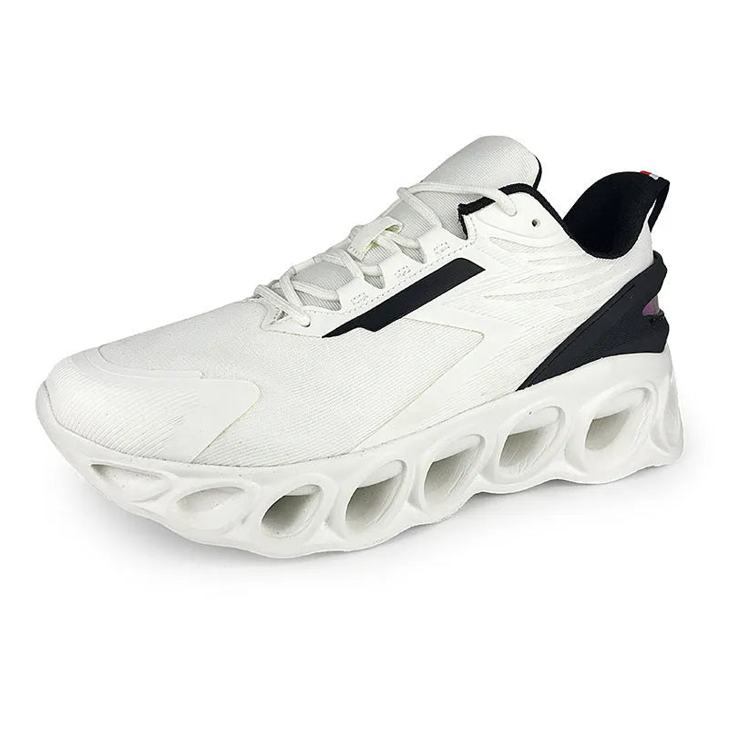 Low-top casual lace-up shoes in mesh material, shown in black, white, and dark blue colour options.