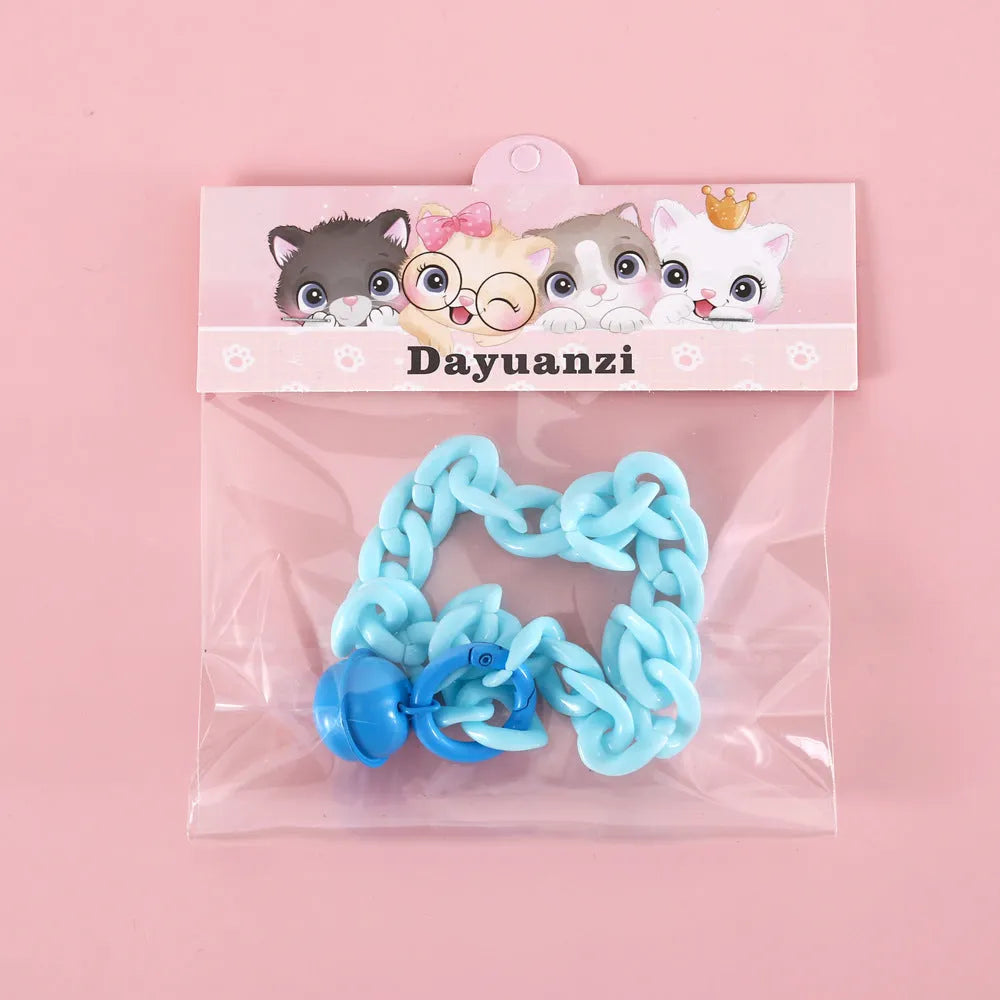 Plastic pet collar in macaron candy colours showing chain blue, pink, and mixed colour options for cats, dogs, and rabbits