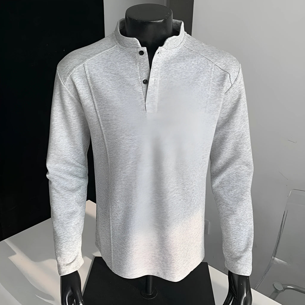 Men's patchwork stand-up collar polo shirt in loose fit with long sleeves