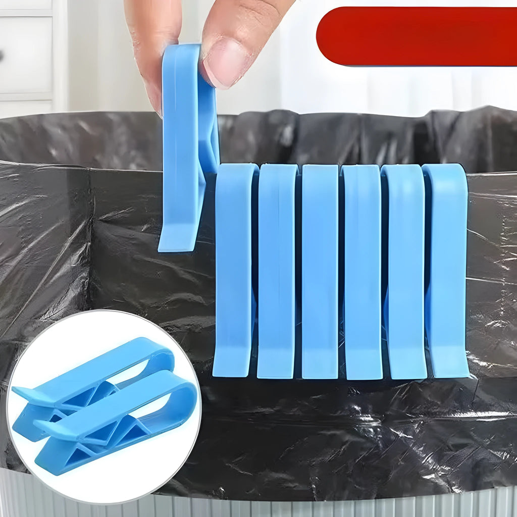 Grey PP plastic non-slip clip for fixing a bin bag to a waste bin rim.