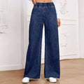 Light blue washed wide-leg denim trousers with straight cut and zip placket fly